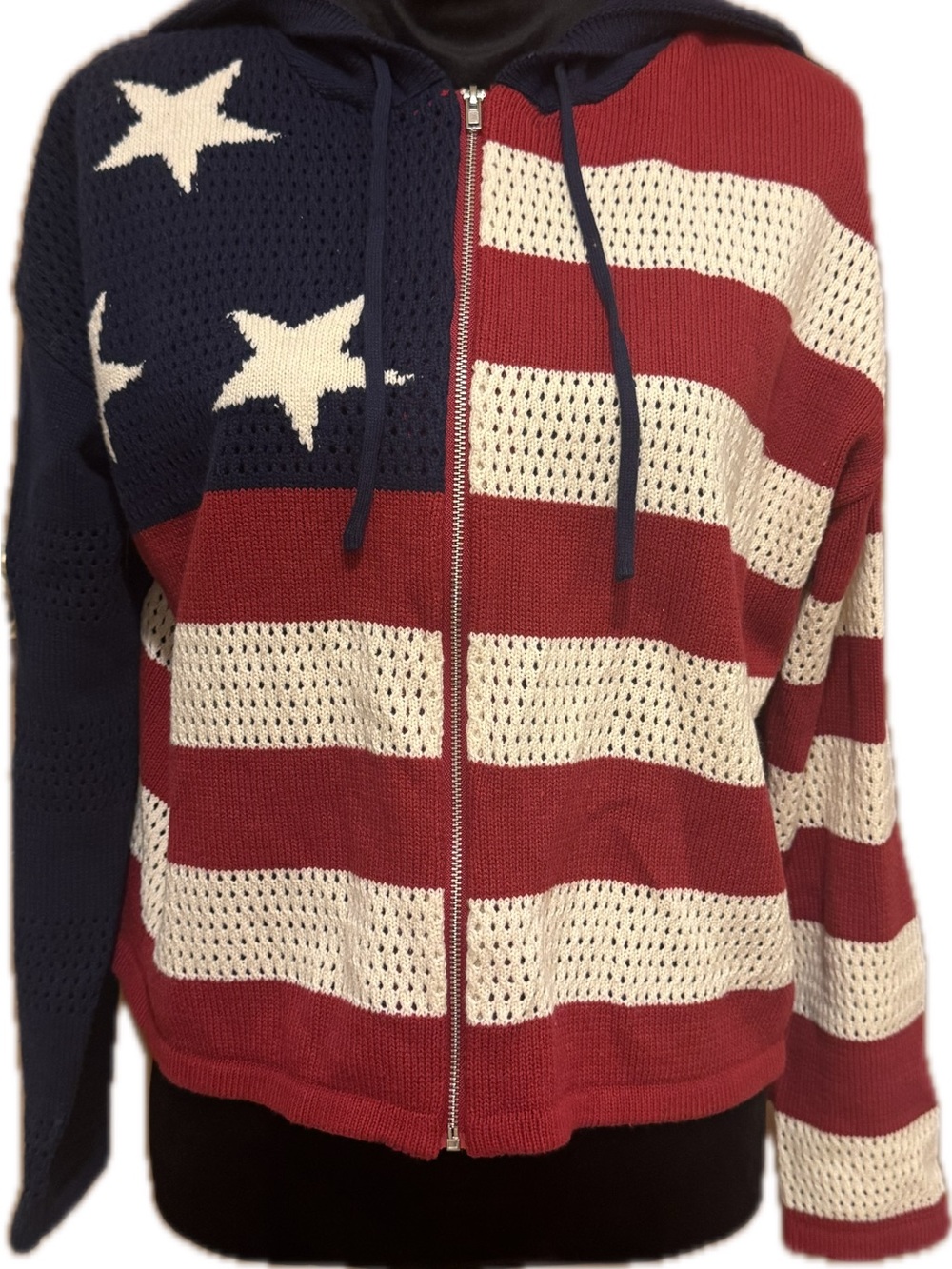 Lucky Brand Red, White & Navy Star Stripe Zip Hoodie